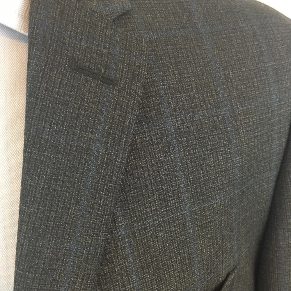 Dkny 42s mens suit charcoal checks blue 2 piece slim fit 100% wool new ea0069